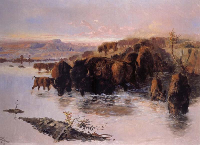 Charles M Russell The Buffalo Herd oil painting image